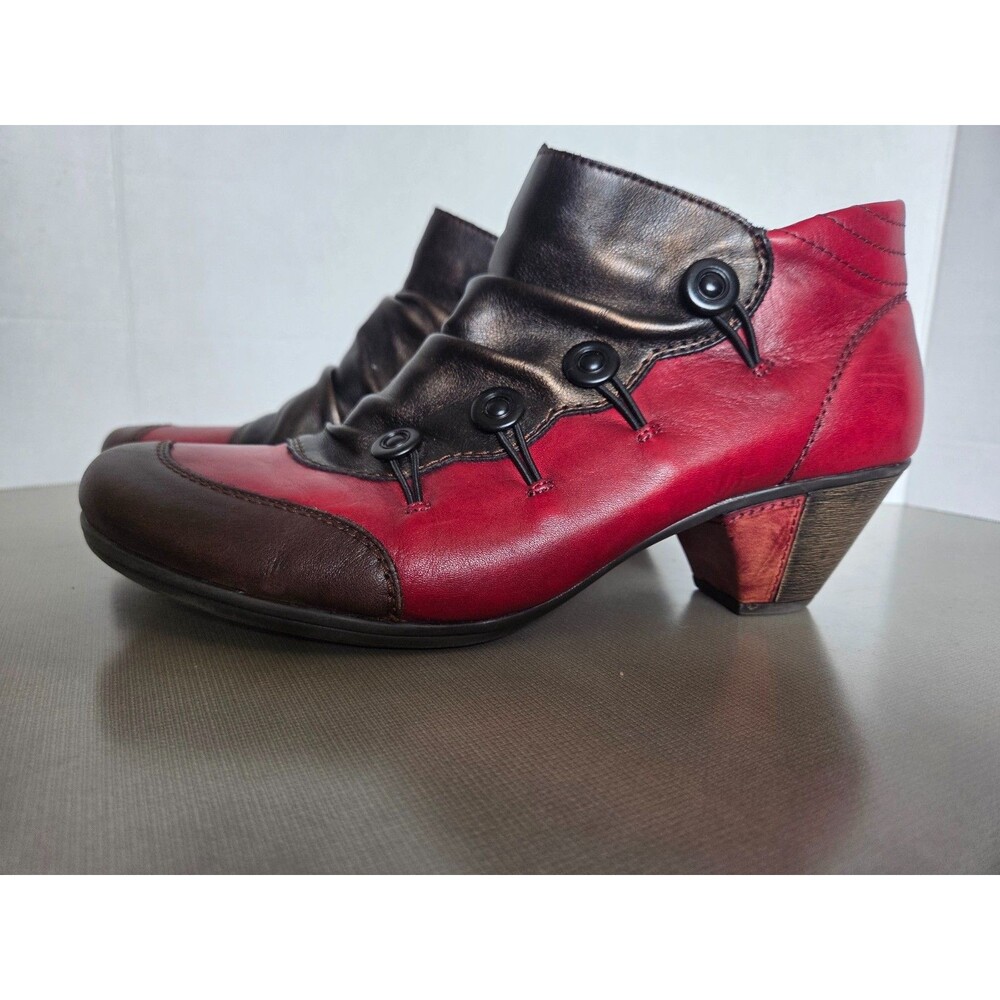Remonte Dorndorf Red Heeled Leather Lace up Booties Boots Side Zip Womens 37
